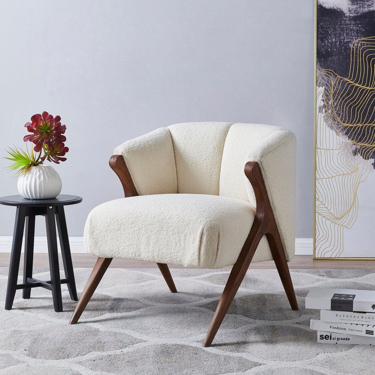 New Pacific Direct Florence Faux Shearling Fabric Accent Chair Brown Legs -  1250017-560