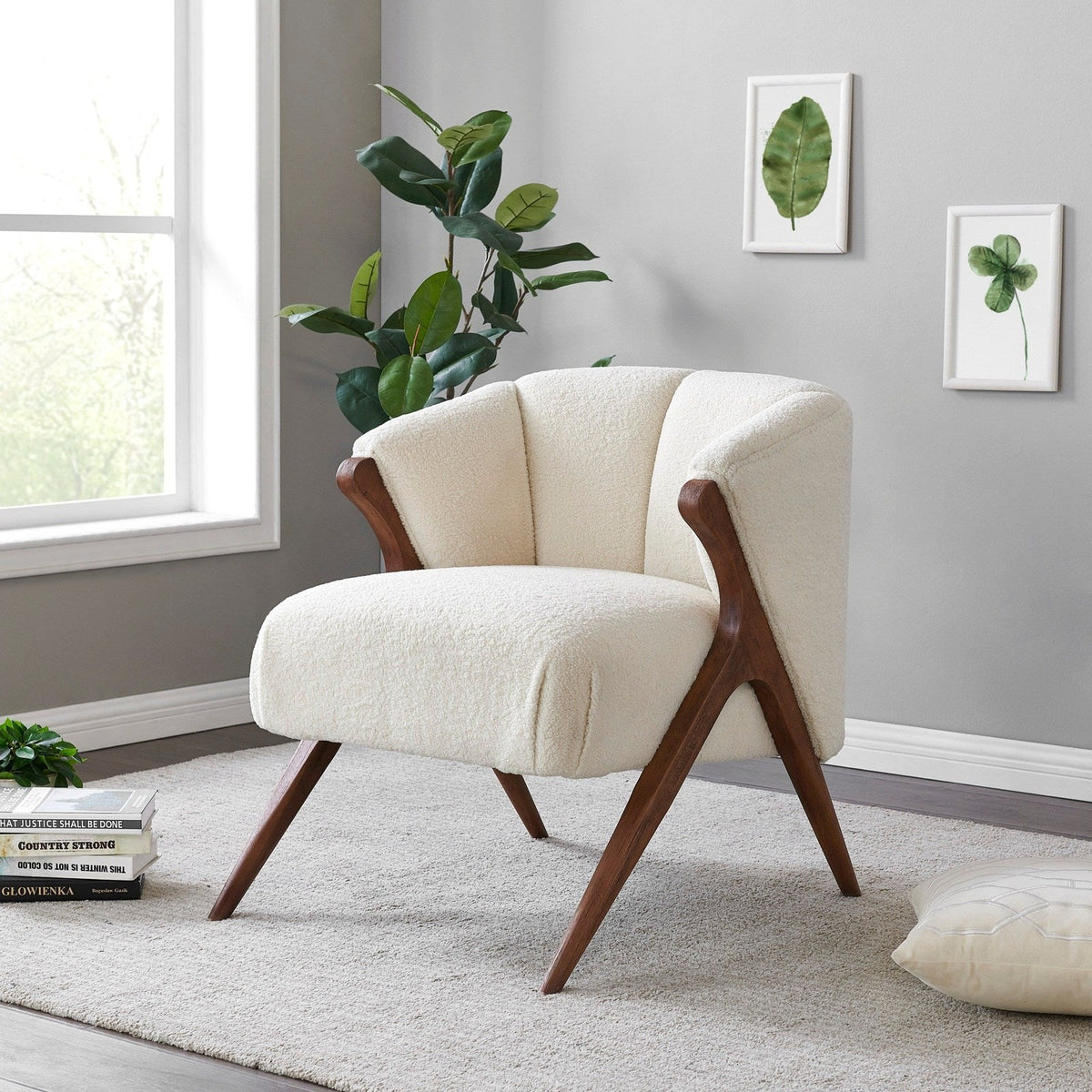 New Pacific Direct Florence Faux Shearling Fabric Accent Chair Brown Legs -  1250017-560