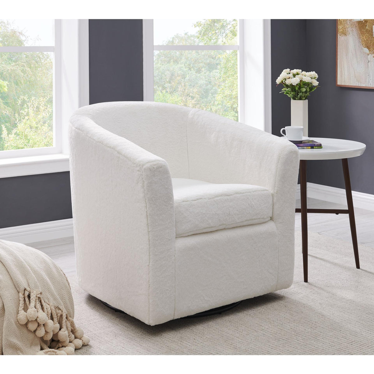 New Pacific Direct Hayden Faux Fur Fabric Swivel Chair  - 1900141-408