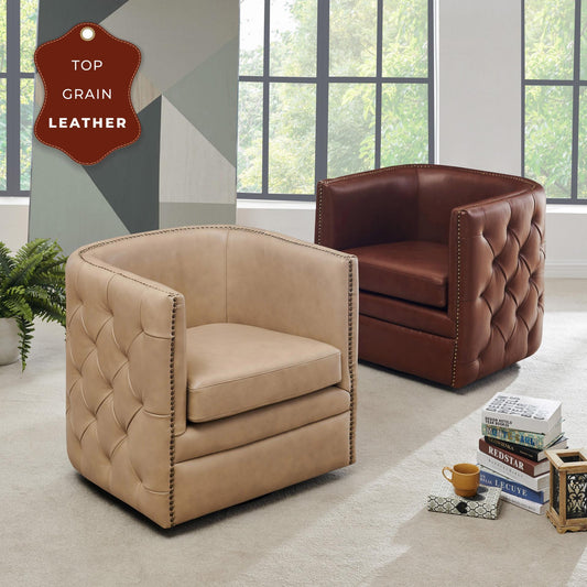 New Pacific Direct Leslie Top Grain Leather Swivel Tufted Chair  - 1900152-426