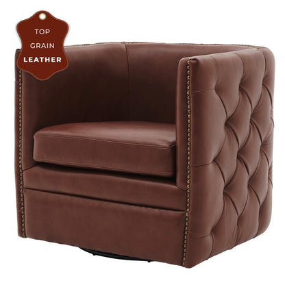 New Pacific Direct Leslie Top Grain Leather Swivel Tufted Chair  - 1900152-426