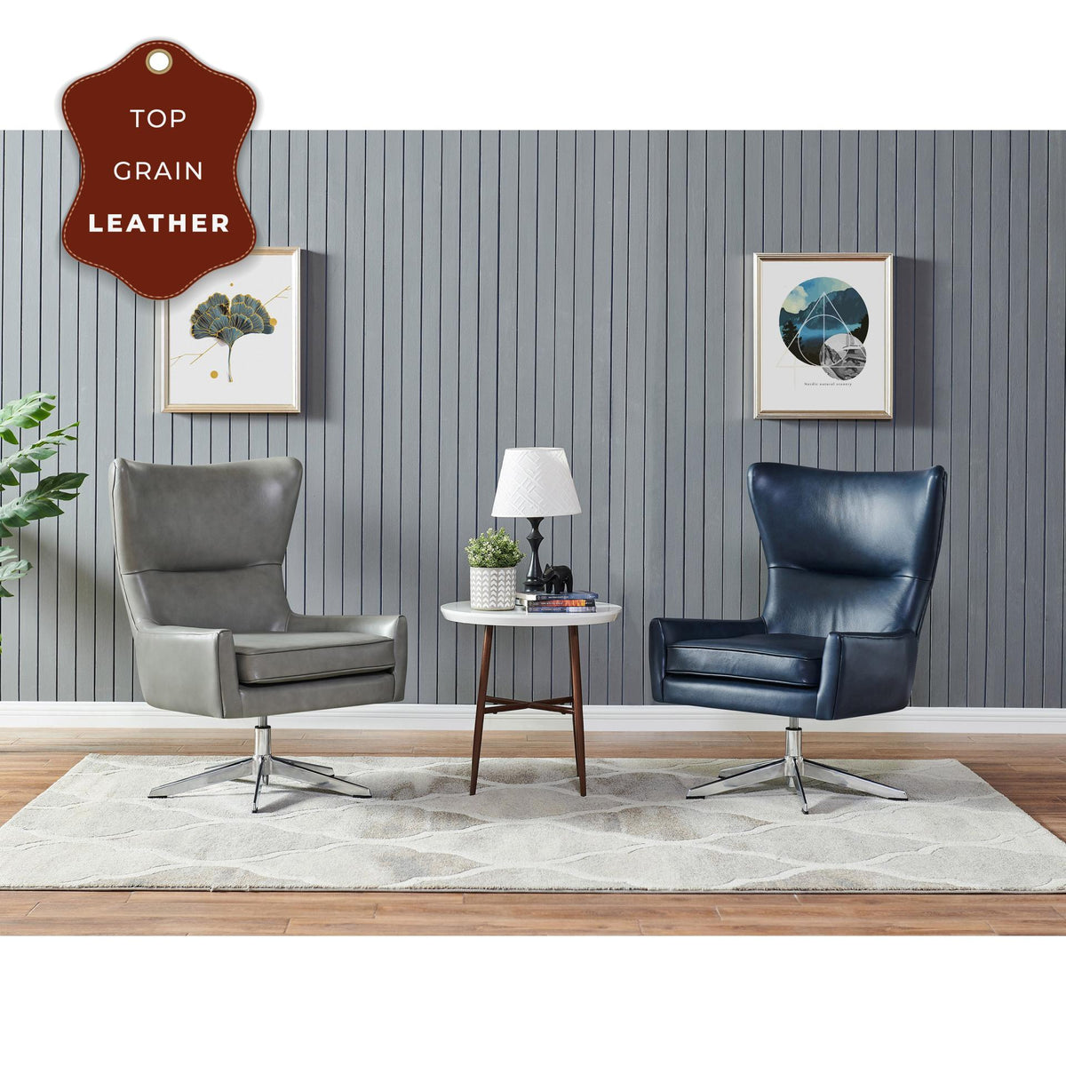 New Pacific Direct Arya Top Grain Leather Swivel Chair  - 1900154-428