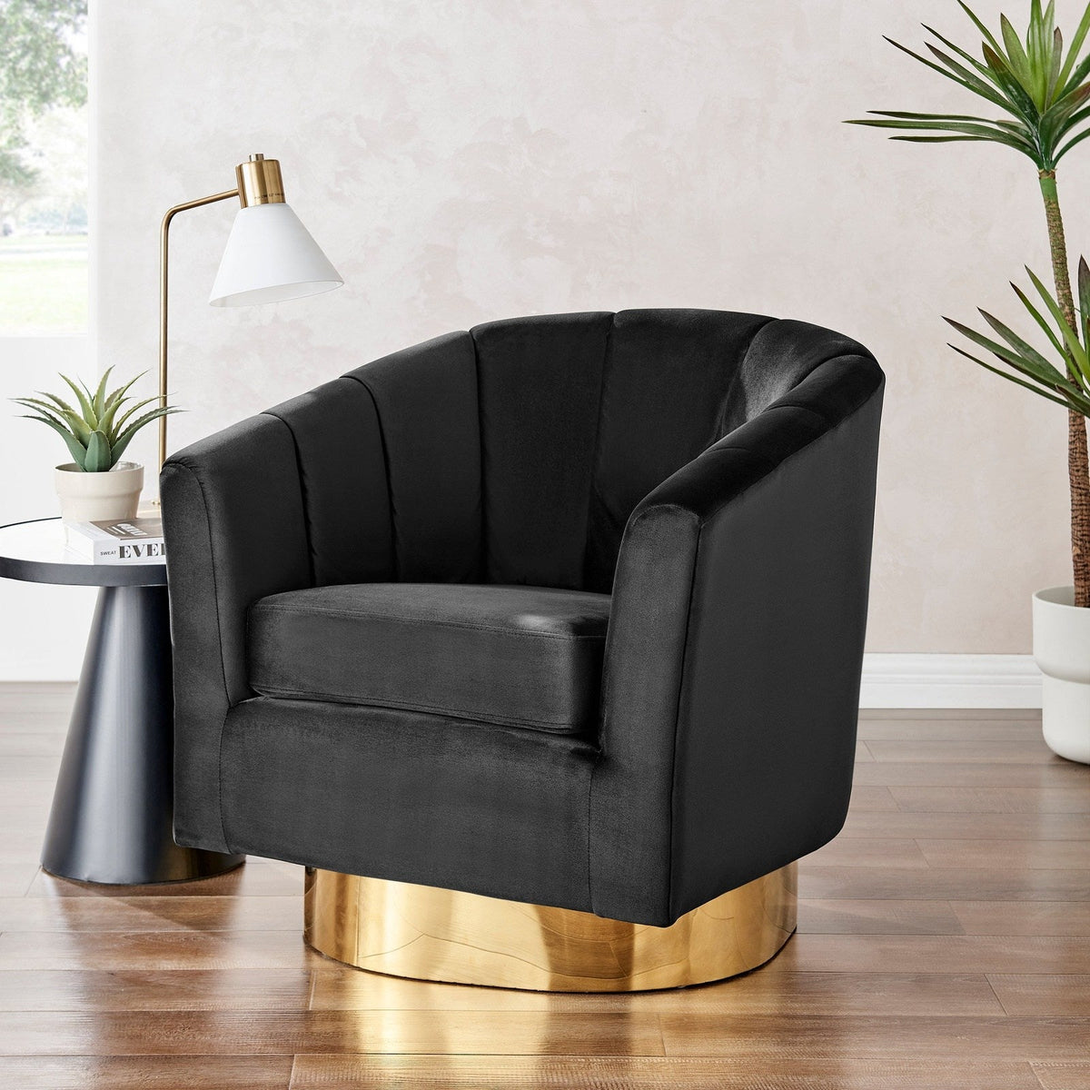 New Pacific Direct Natasha Velvet Fabric w/ Gold Metal Swivel Accent Arm Chair  - 1900187-575