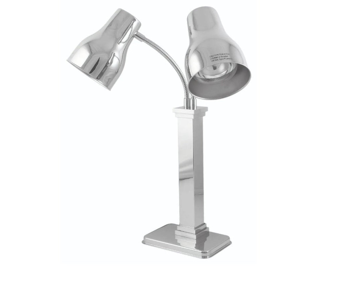 Spring USA 2792-6E Double Heat Lamp with 120-volt receptacle, Stainless Steel, with adjustable neck, Polished, bulbs included, 120 volts - SP27926E