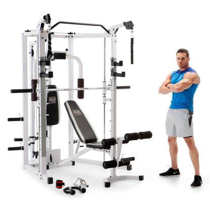 Marcy 5276 Combo Smith Heavy-Duty Total Body Strength Home Gym Machine, White - 84823