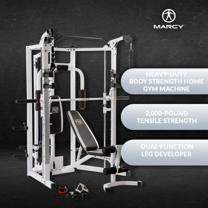 Marcy 5276 Combo Smith Heavy-Duty Total Body Strength Home Gym Machine, White - 84823