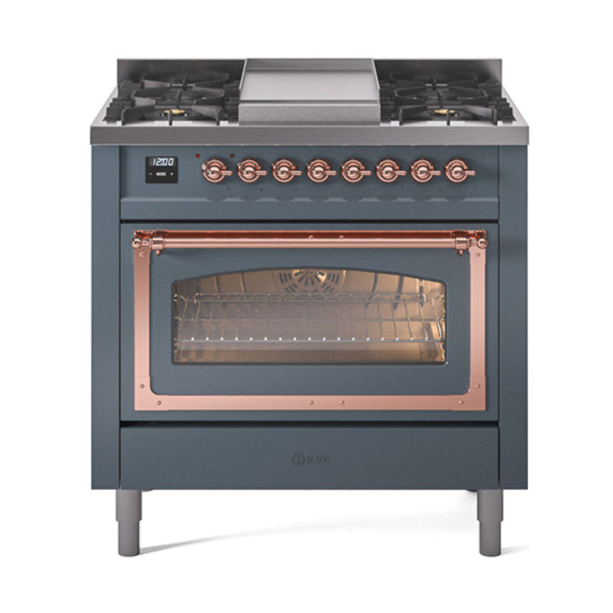 GREE ILVE 36 Inch Nostalgie II Noblesse Freestanding Dual Fuel Range with 6 Sealed Burners, Griddle with Copper Trim - UN36FNMPAWP