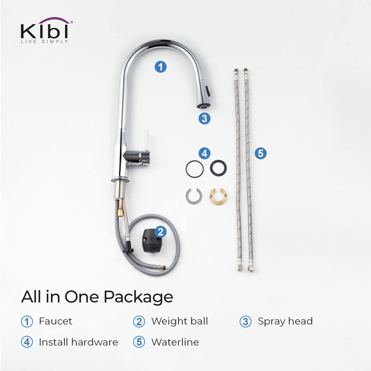 KIBI Napa Single Handle High Arc Pull Down Kitchen Faucet in Chrome Finish - KKF2005CH