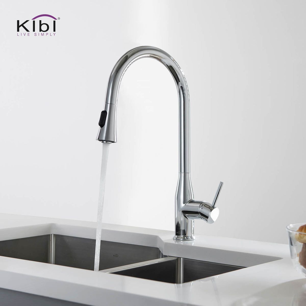 KIBI Napa Single Handle High Arc Pull Down Kitchen Faucet in Chrome Finish - KKF2005CH