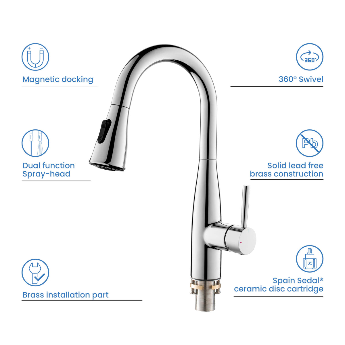 Kibi Bari Single Handle Pull Down Kitchen Bar Sink Faucet With Soap Dispenser in Chrome Finish - C-KKF2015CH-KSD100CH