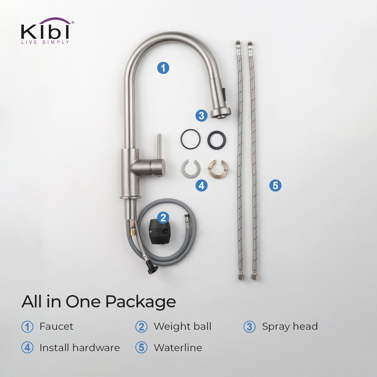 Kibi Casa Single Handle High Arc Pull Down Kitchen Faucet in Brushed Nickel Finish - KKF2002BN