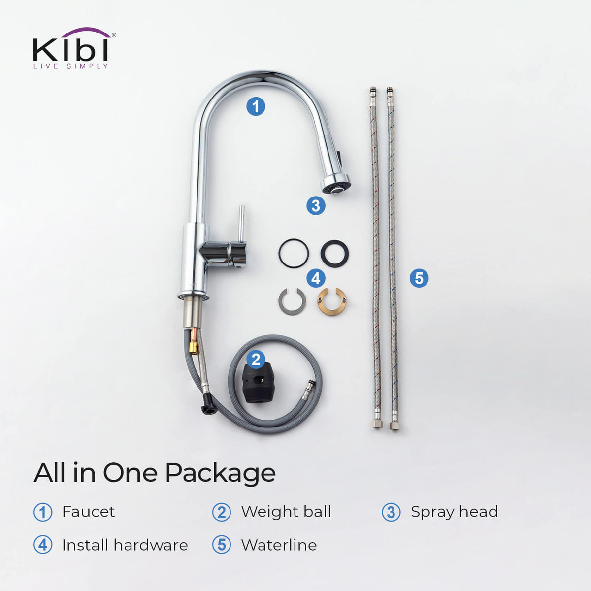 Kibi Casa Single Handle High Arc Pull Down Kitchen Faucet in Chrome Finish - KKF2002CH