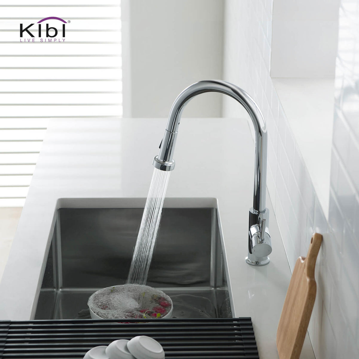 Kibi Casa Single Handle High Arc Pull Down Kitchen Faucet in Chrome Finish - KKF2002CH