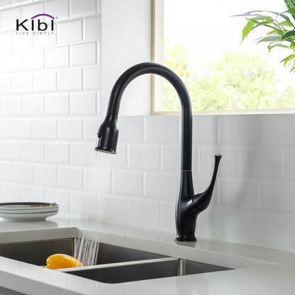Kibi Cedar Single Handle High Arc Pull Down Kitchen Faucet With Soap Dispenser in Oil Rubbed Bronze Finish - C-KKF2010ORB-KSD101ORB