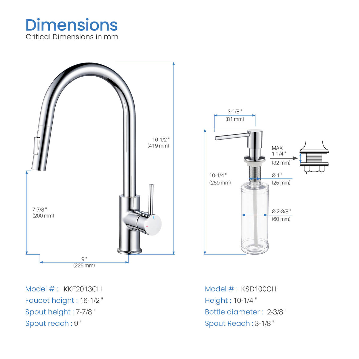 Kibi Circular Single Handle Pull Down Kitchen Faucet With Soap Dispenser in Chrome Finish - C-KKF2013CH-KSD100CH