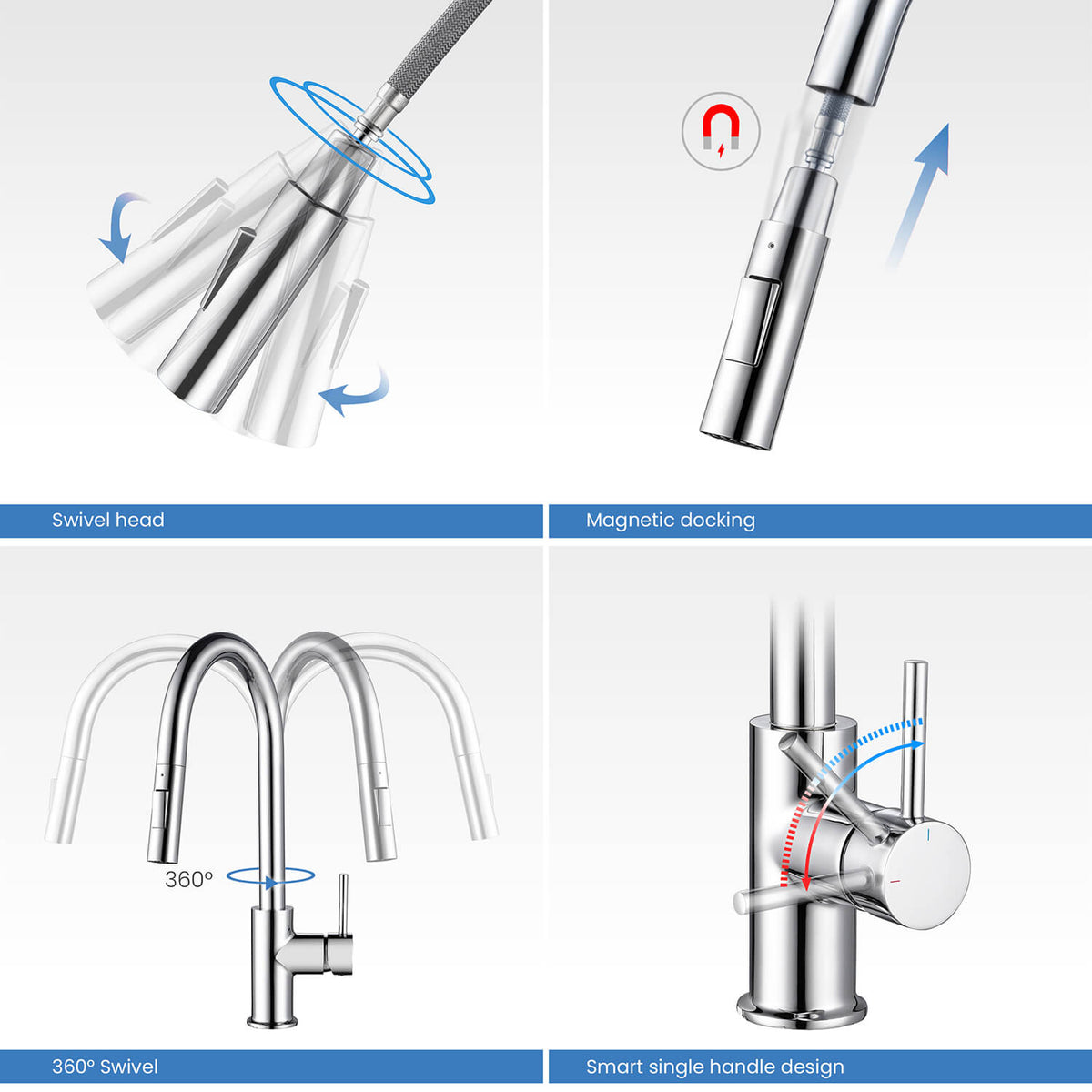 Kibi Circular Single Handle Pull Down Kitchen Faucet With Soap Dispenser in Chrome Finish - C-KKF2013CH-KSD100CH