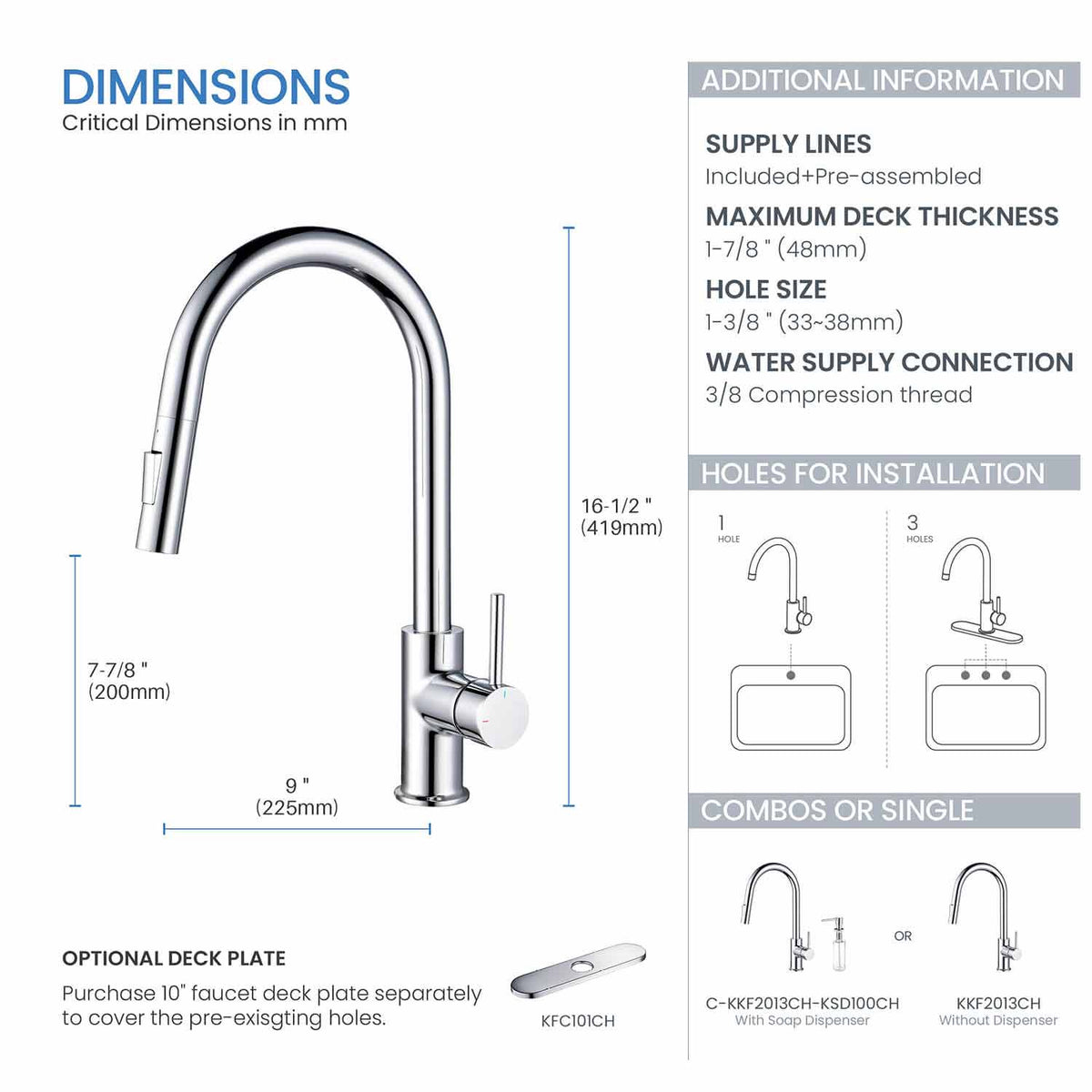 Kibi Circular Single Handle Pull Down Kitchen Faucet With Soap Dispenser in Chrome Finish - C-KKF2013CH-KSD100CH