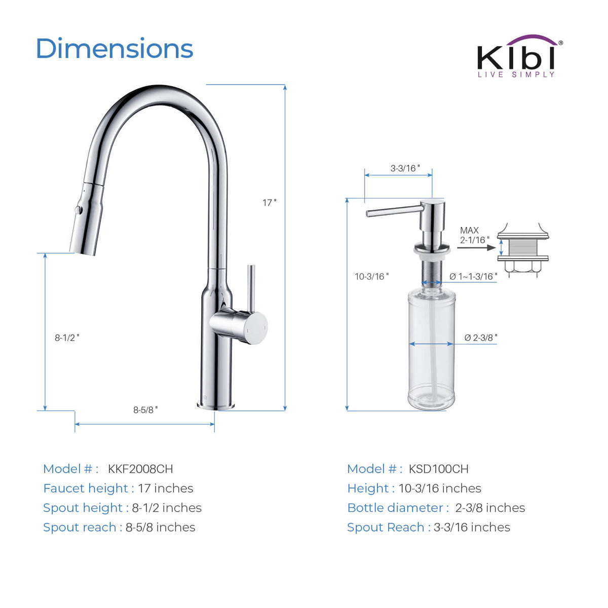 Kibi Hilo Single Handle High Arc Pull Down Kitchen Faucet With Soap Dispenser in Chrome Finish - C-KKF2008CH-KSD100CH