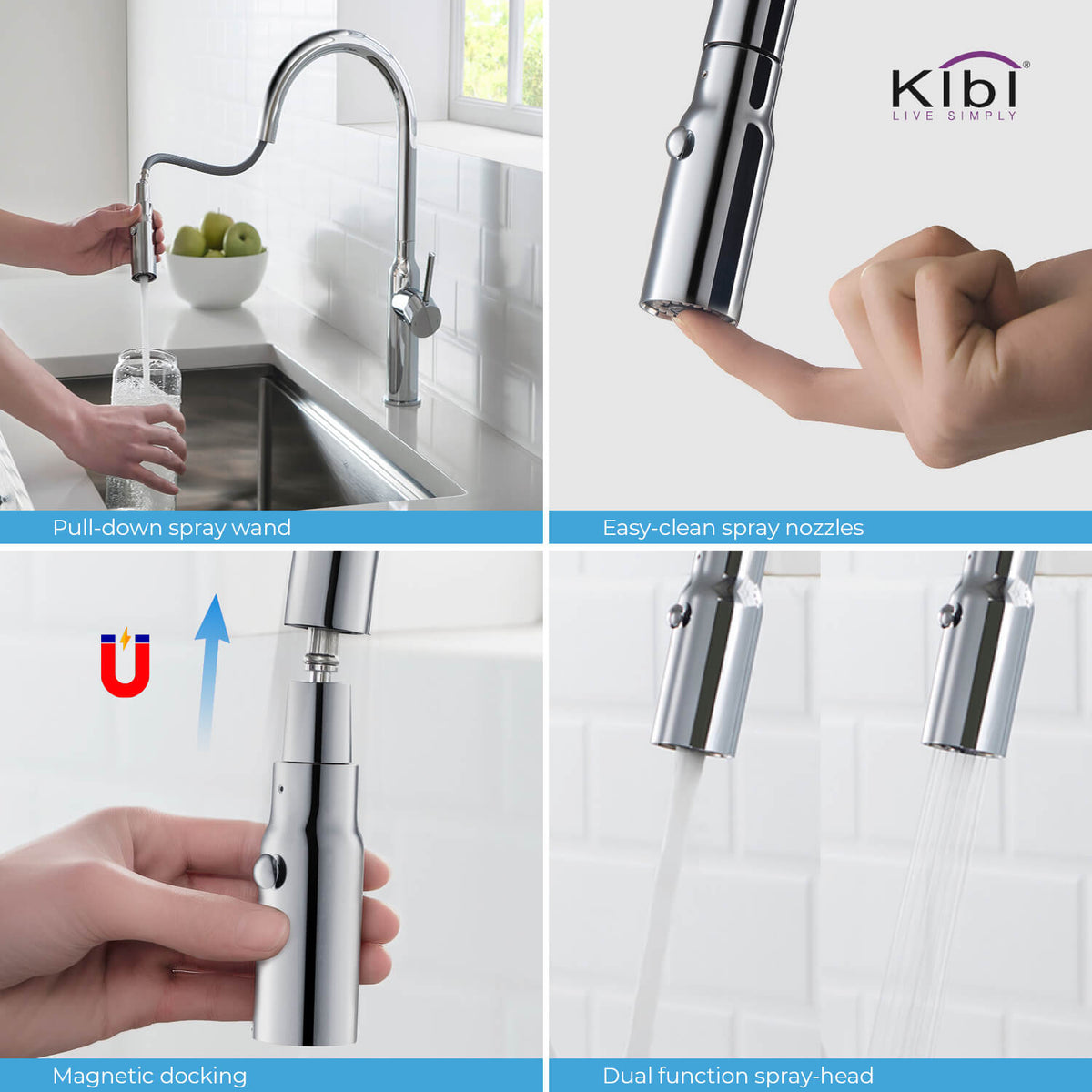 Kibi Hilo Single Handle High Arc Pull Down Kitchen Faucet With Soap Dispenser in Chrome Finish - C-KKF2008CH-KSD100CH