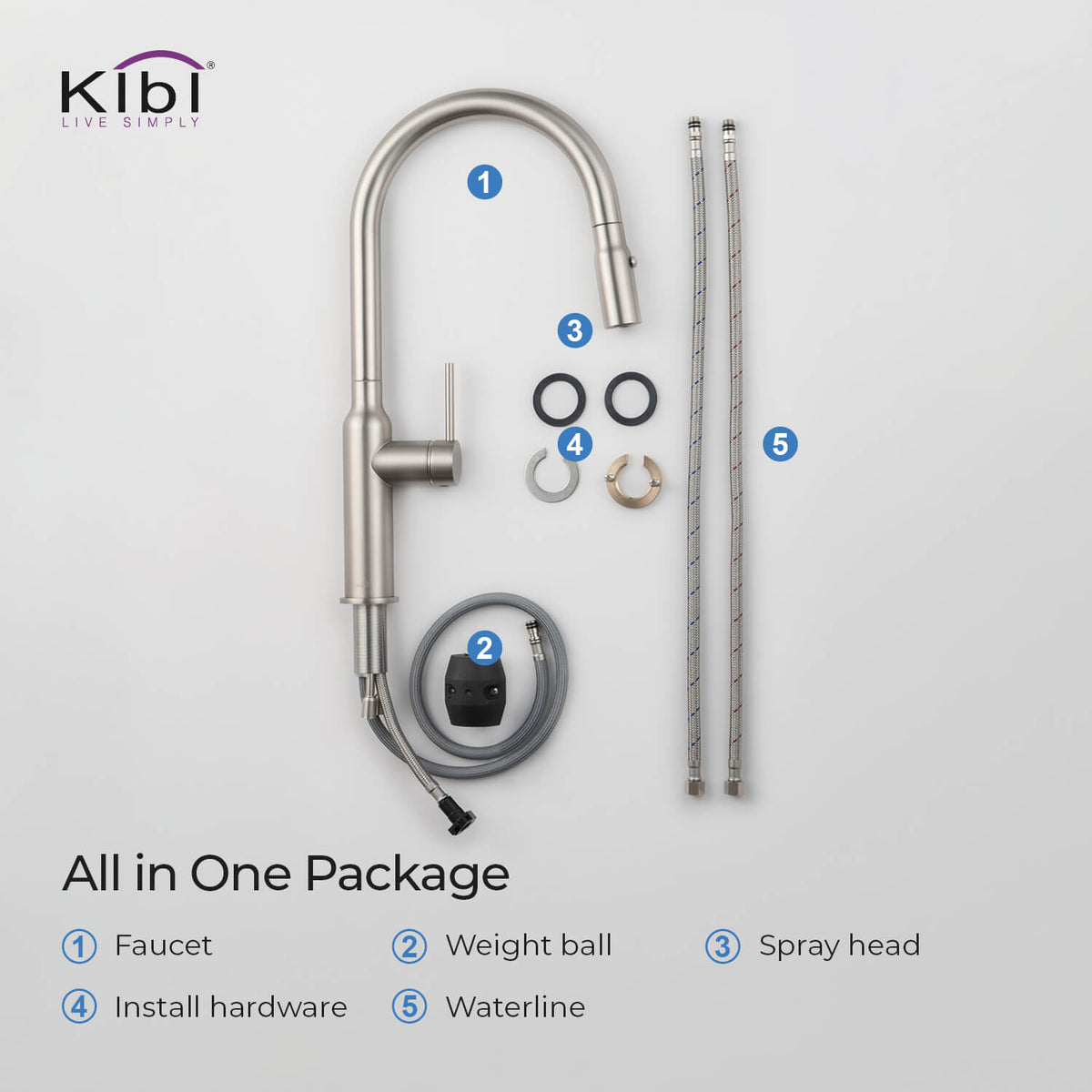 Kibi Hilo Single Handle High Arc Pull Down Kitchen Faucet in Brushed Nickel Finish - KKF2008BN