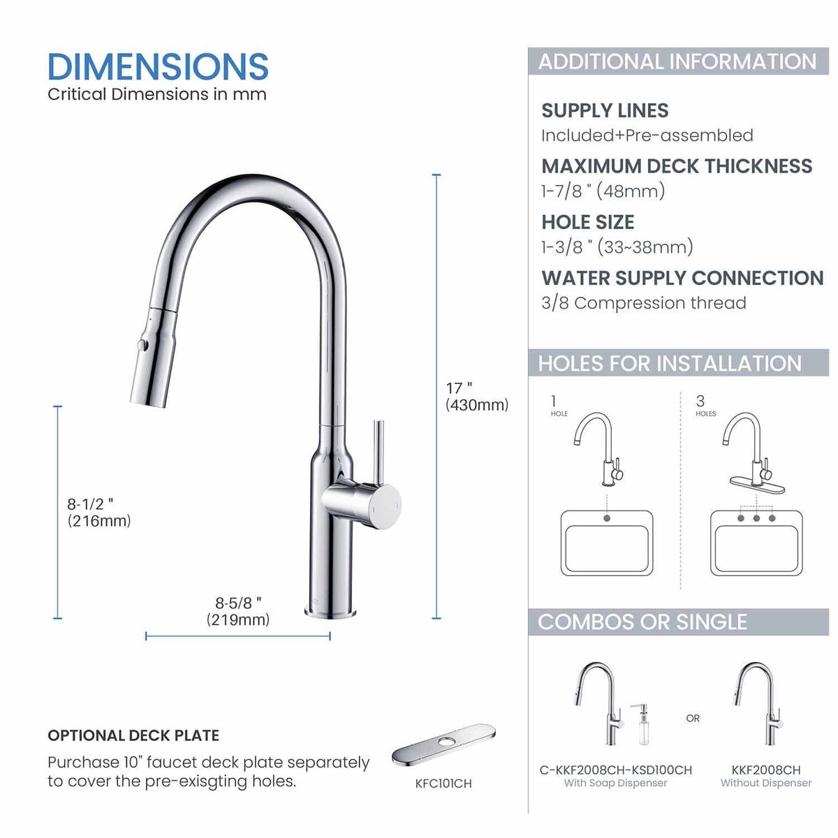 Kibi Hilo Single Handle High Arc Pull Down Kitchen Faucet in Chrome Finish - KKF2008CH