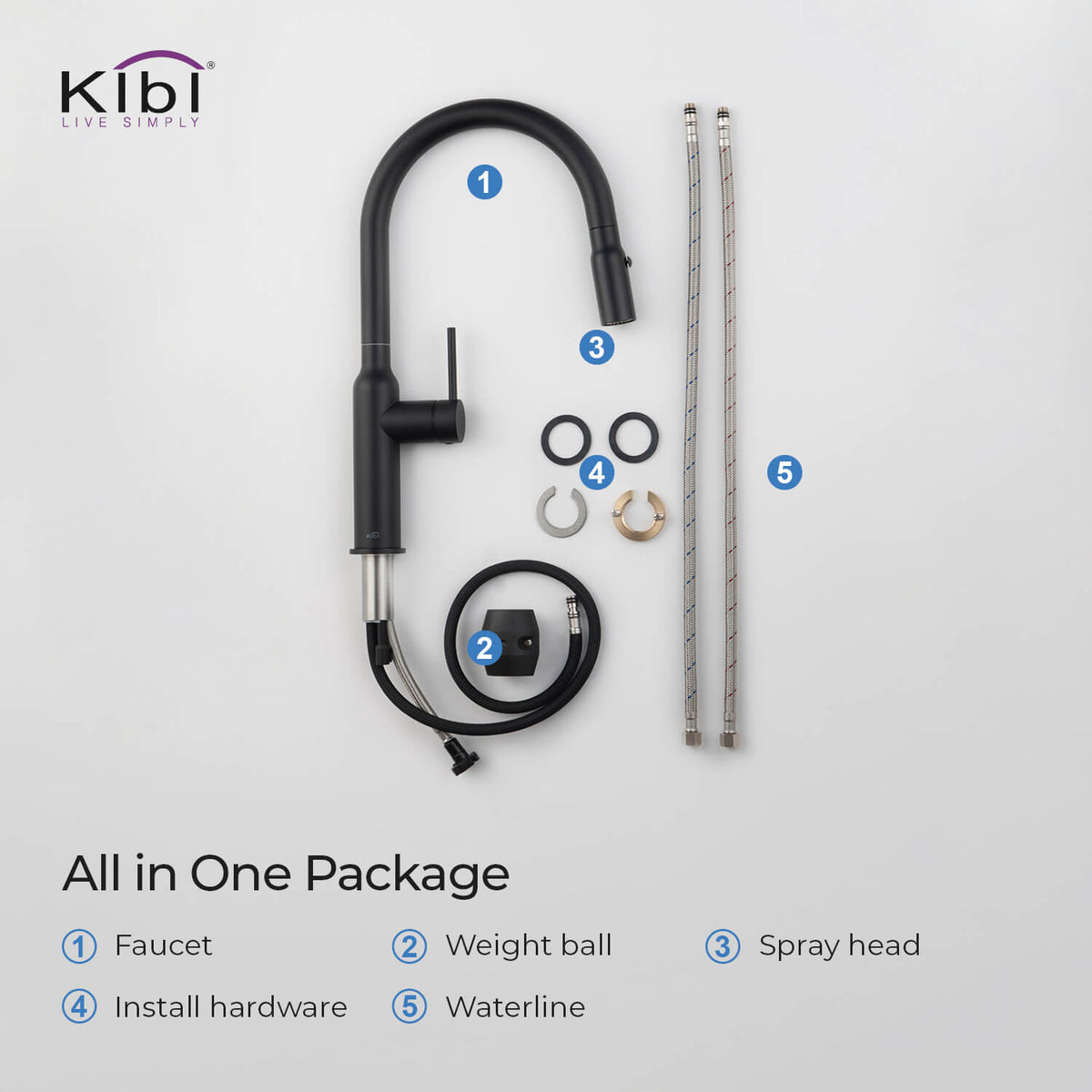 Kibi Hilo Single Handle High Arc Pull Down Kitchen Faucet in Matte Black Finish - KKF2008MB