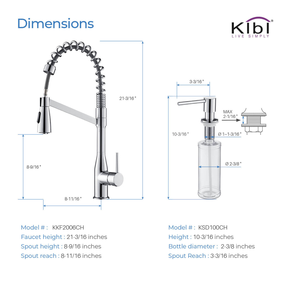 Kibi Largo Single Handle Pull Down Kitchen Faucet With Soap Dispenser in Chrome Finish - C-KKF2006CH-KSD100CH