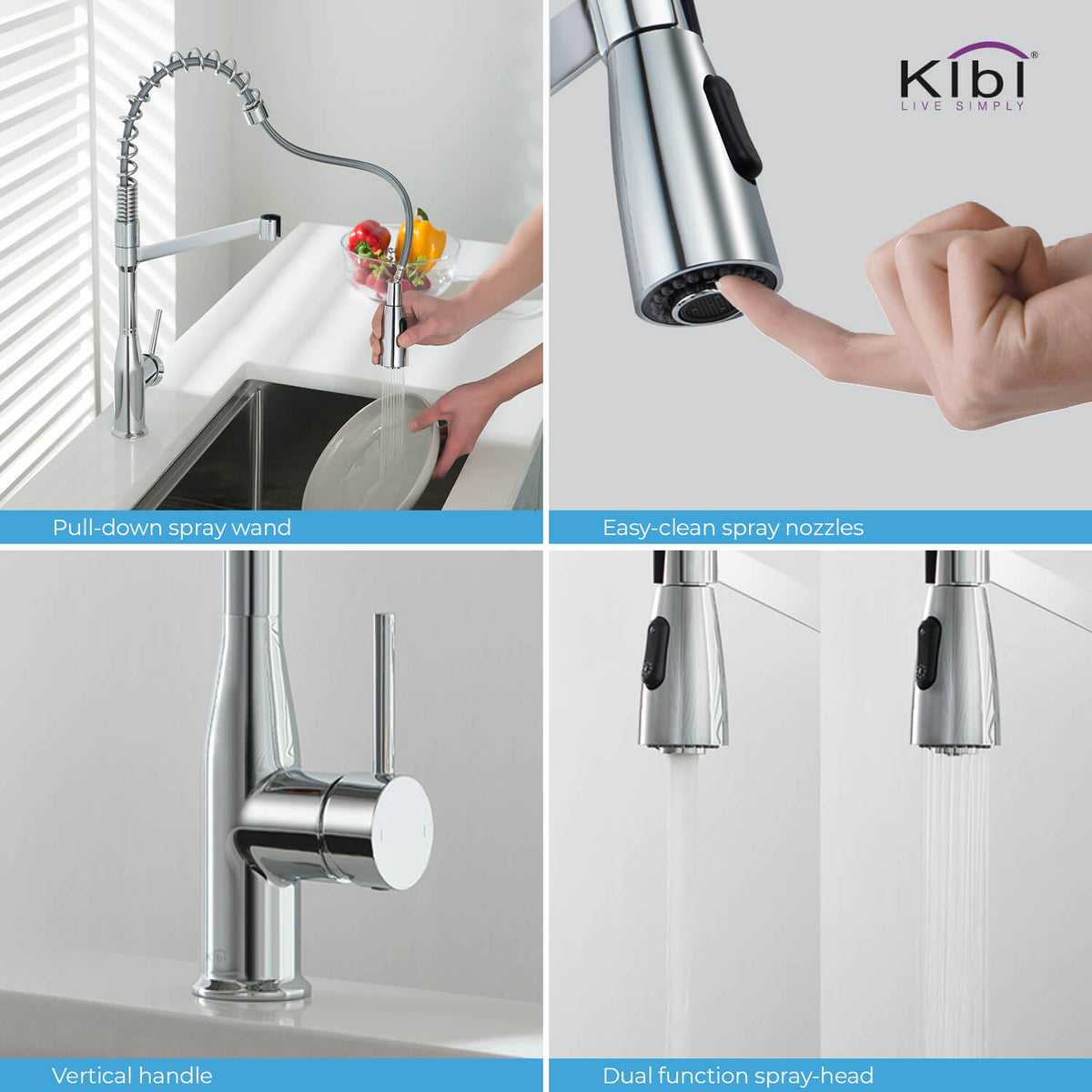 Kibi Largo Single Handle Pull Down Kitchen Faucet in Chrome Finish - KKF2006CH