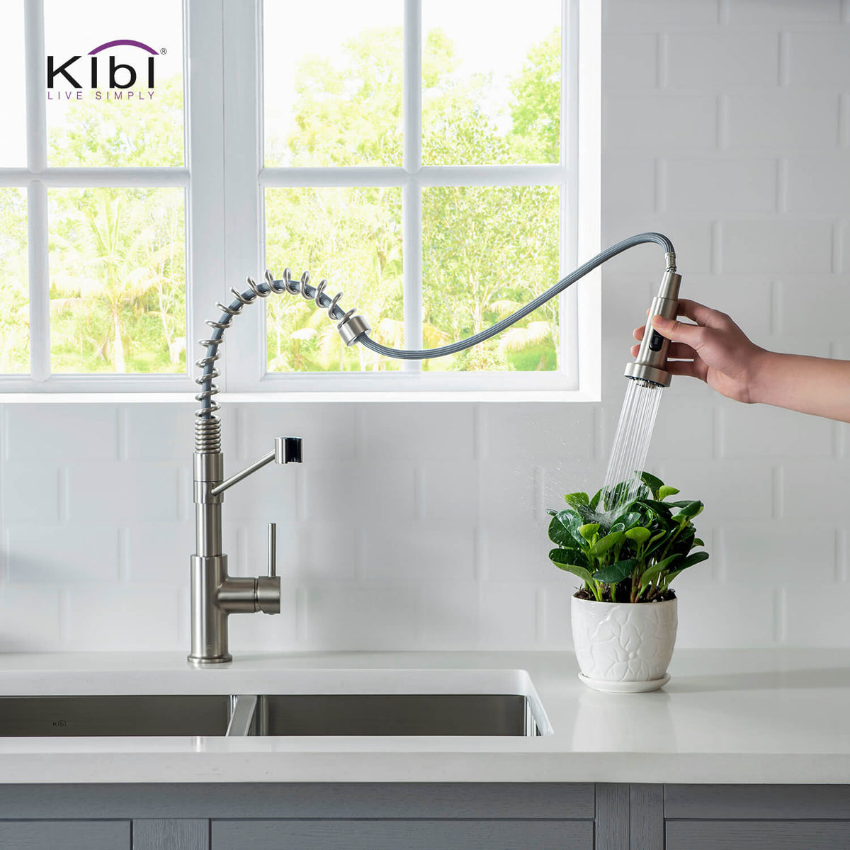 Kibi Lodi Single Handle High Arc Pull Down Kitchen Faucet IN Brushed Nickel Finish - KKF2004BN