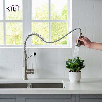 Kibi Lodi Single Handle High Arc Pull Down Kitchen Faucet IN Brushed Nickel Finish - KKF2004BN