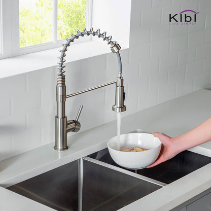 Kibi Lodi Single Handle High Arc Pull Down Kitchen Faucet IN Brushed Nickel Finish - KKF2004BN