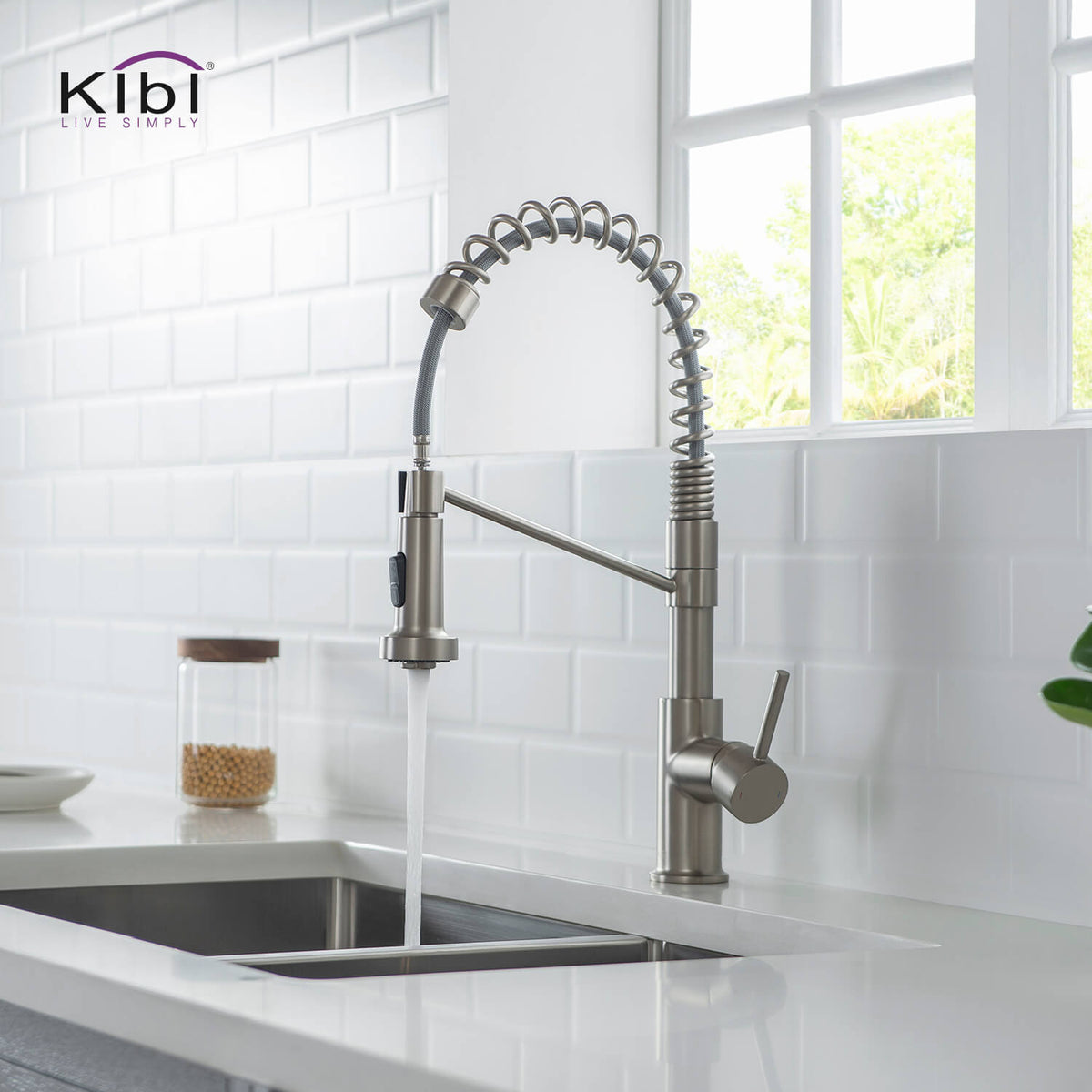 Kibi Lodi Single Handle High Arc Pull Down Kitchen Faucet IN Brushed Nickel Finish - KKF2004BN