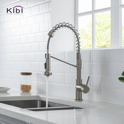 Kibi Lodi Single Handle High Arc Pull Down Kitchen Faucet IN Brushed Nickel Finish - KKF2004BN