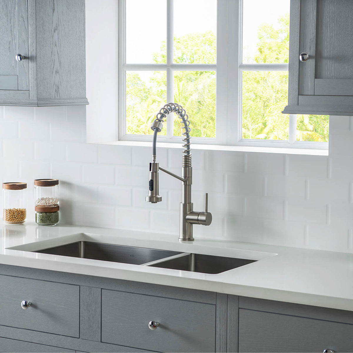 Kibi Lodi Single Handle High Arc Pull Down Kitchen Faucet IN Brushed Nickel Finish - KKF2004BN