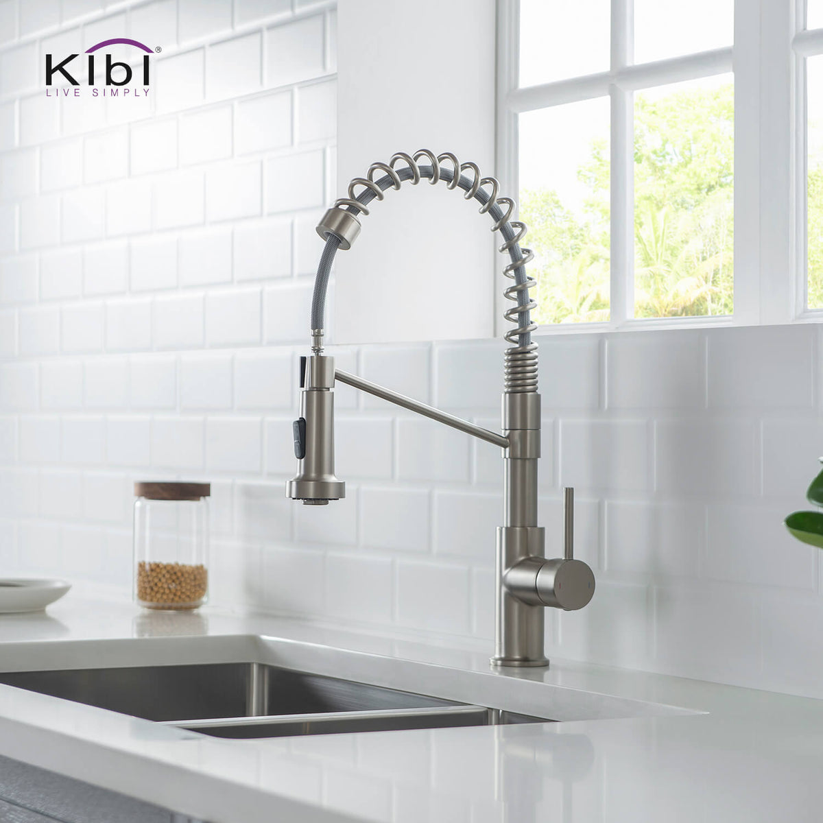 Kibi Lodi Single Handle High Arc Pull Down Kitchen Faucet IN Brushed Nickel Finish - KKF2004BN