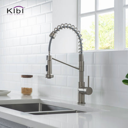 Kibi Lodi Single Handle High Arc Pull Down Kitchen Faucet IN Brushed Nickel Finish - KKF2004BN