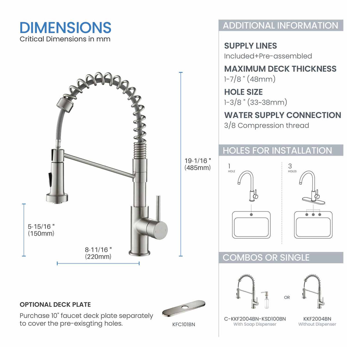 Kibi Lodi Single Handle High Arc Pull Down Kitchen Faucet IN Brushed Nickel Finish - KKF2004BN