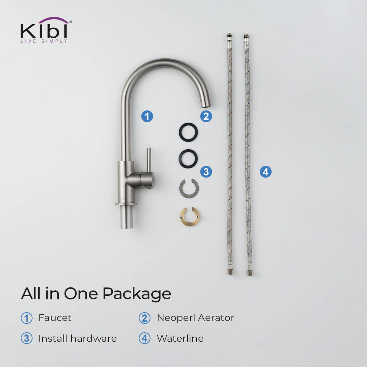 Kibi Lowa Single Handle High Arc Kitchen Bar Sink Faucet With Soap Dispenser in Brushed Nickel Finish - C-KKF2001BN-KSD100BN