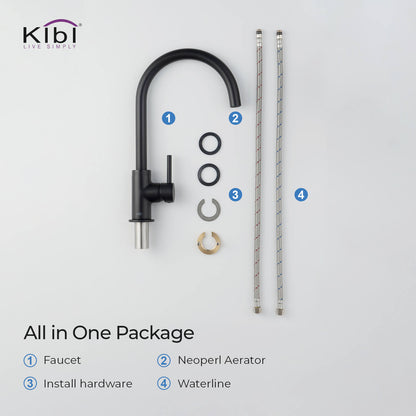Kibi Lowa Single Handle High Arc Kitchen Bar Sink Faucet With Soap Dispenser in Matte Black Finish - C-KKF2001MB-KSD100MB