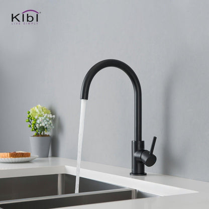 Kibi Lowa Single Handle High Arc Kitchen Bar Sink Faucet With Soap Dispenser in Matte Black Finish - C-KKF2001MB-KSD100MB