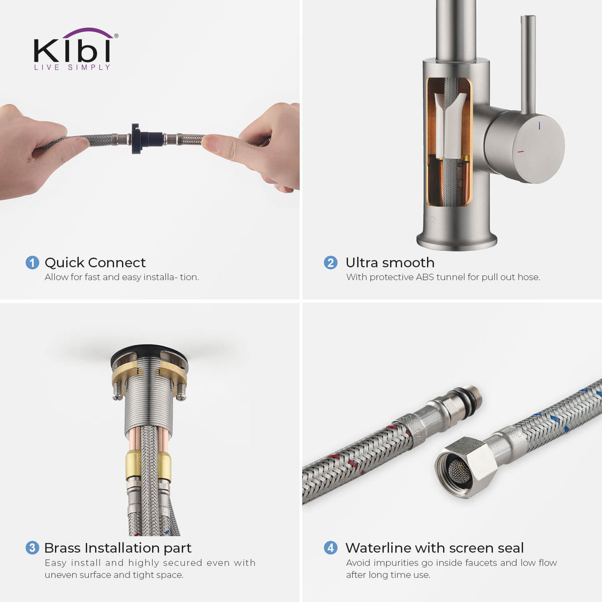 Kibi Luxe Single Handle High Arc Pull Down Kitchen Faucet With Soap Dispenser in Brushed Nickel Finish - C-KKF2011BN-KSD100BN
