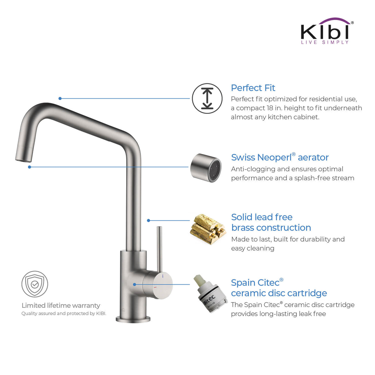 Kibi Macon Single Handle High Arc Kitchen Bar Sink Faucet With Soap Dispenser in Brushed Nickel Finish - C-KKF2012BN-KSD100BN