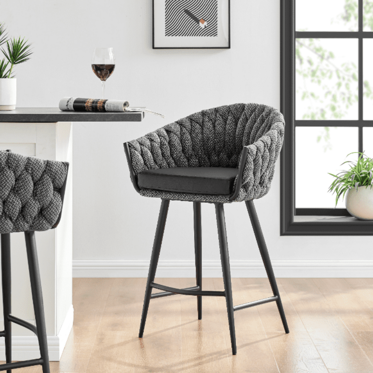 New Pacific Direct Fabian Fabric/ PU Counter Stool w/ Arms 1240016-5776 - 1240016-5776