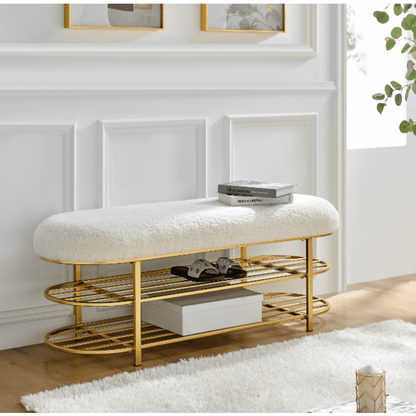 New Pacific Direct Frisly Shearling Fabric Bench w/ Shelf  - 1600083-560