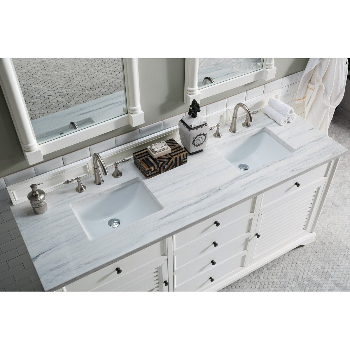 James Martin Vanities Savannah 72" Bright White Double Vanity - 238-104-V72-BW-3AF