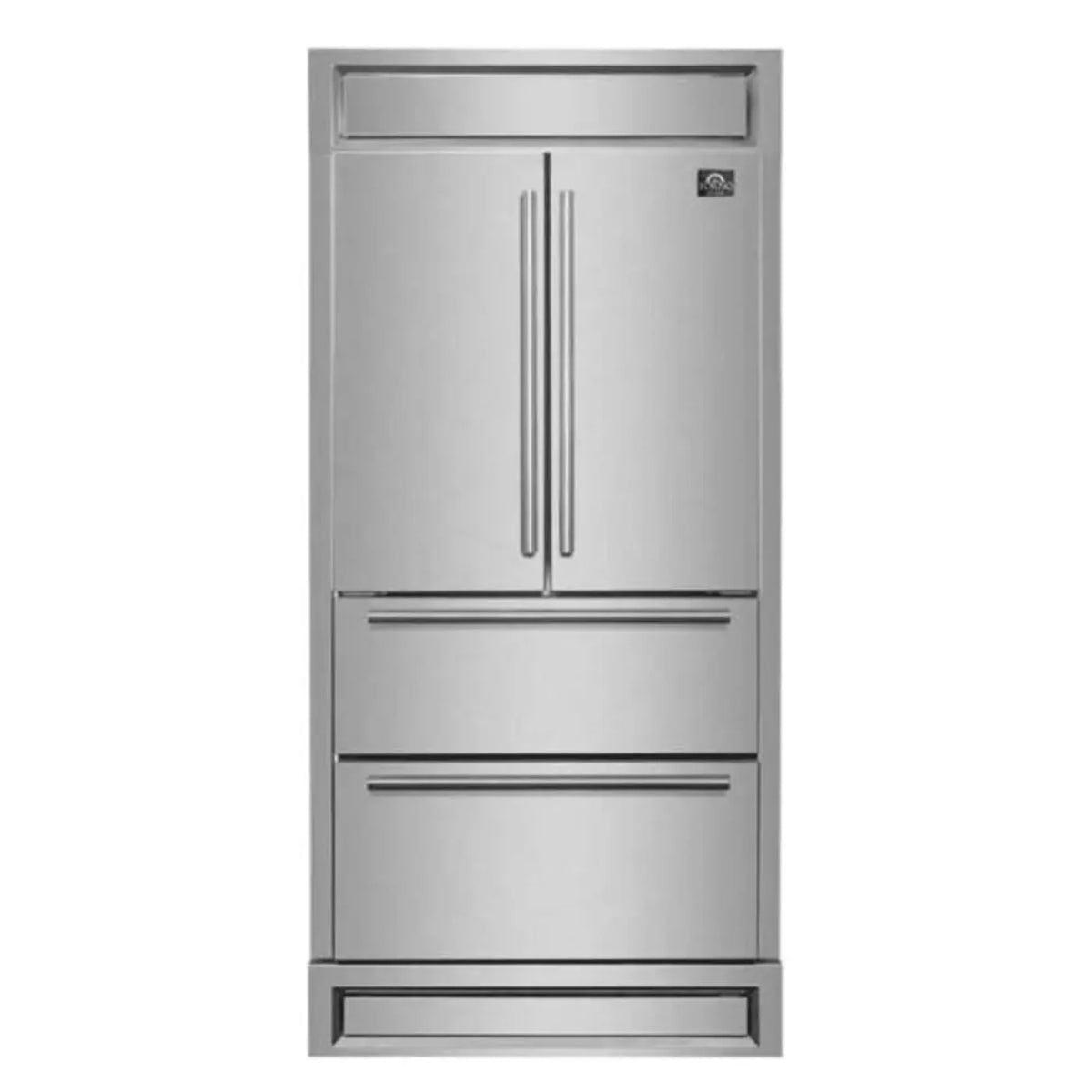 Forno Moena 36 Inch Built-in French Door Stainless Steel Refrigerator, 19.2 CU. FT. 40 Inch Wide with Modern Decorative Grill Kitchen and Ice Maker - FFRBI1820-40MG