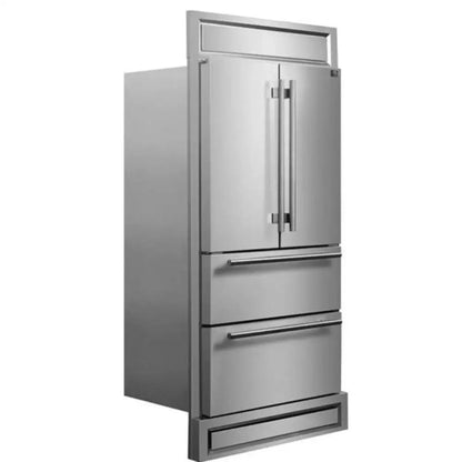 Forno Moena 36 Inch Built-in French Door Stainless Steel Refrigerator, 19.2 CU. FT. 40 Inch Wide with Modern Decorative Grill Kitchen and Ice Maker - FFRBI1820-40MG