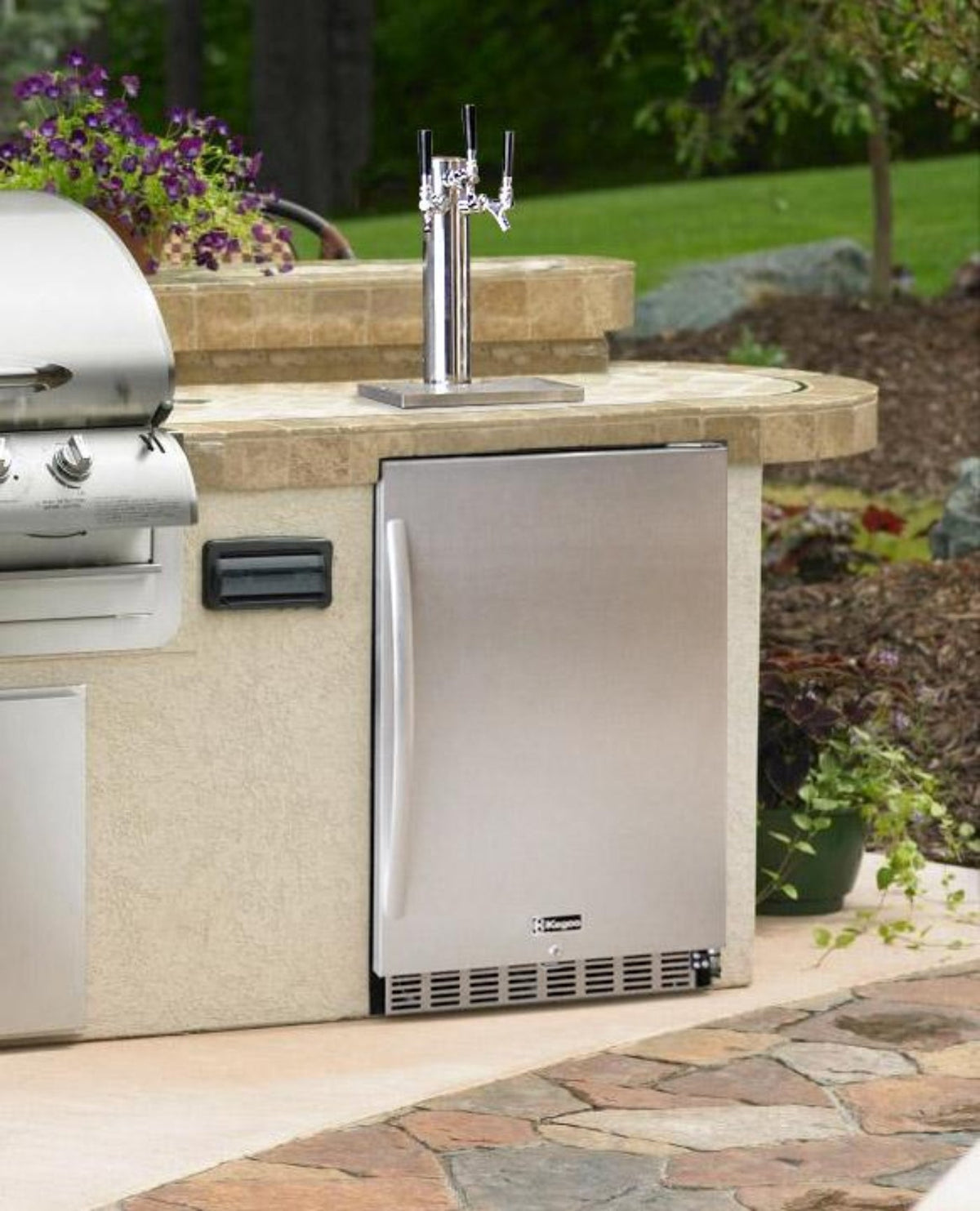 Kegco 24" Wide All Stainless Steel Outdoor Built-In Left Hinge Kegerator with Kit - HK38SSU-L-1
